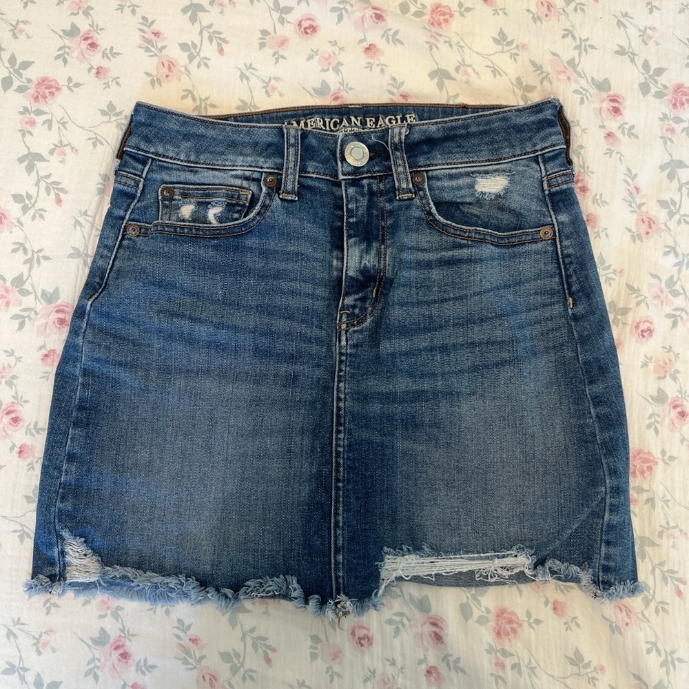 American Eagle Outfitters Distressed Denim Mini Skirt - Blue